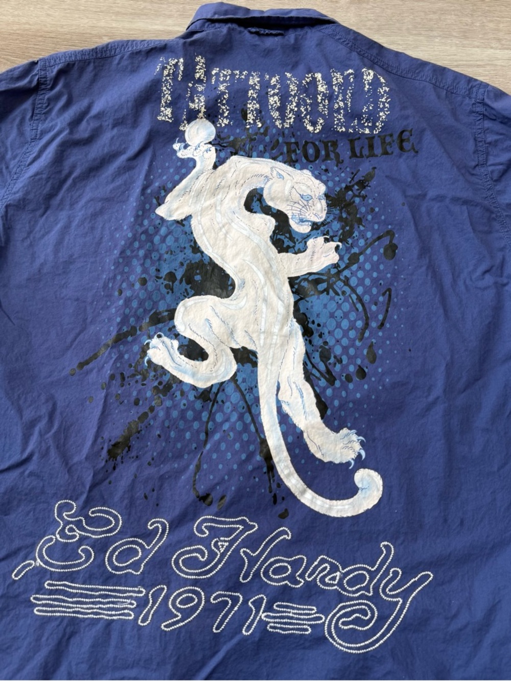 Rare Vintage ED HARDY Christian Audigier Tattoed Tiger Button Shirt 2000s Sz 2XL